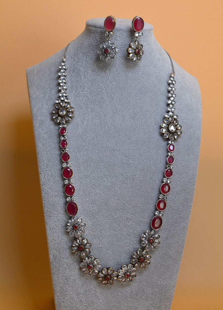 German Silver Fusion Necklace Set Ruby Necklaces