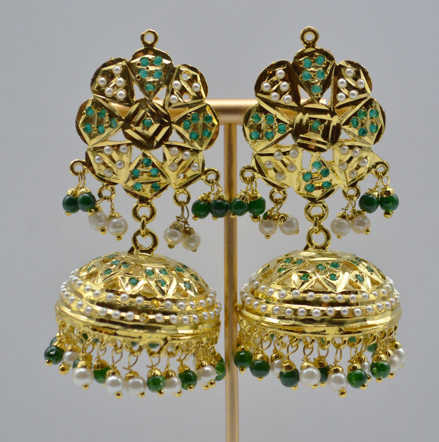 Naaz Jadau Jhumki Earring - Green Earrings