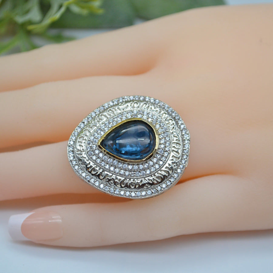Cz Teardrop Monalisa Adjustable Ring Sapphire Rings