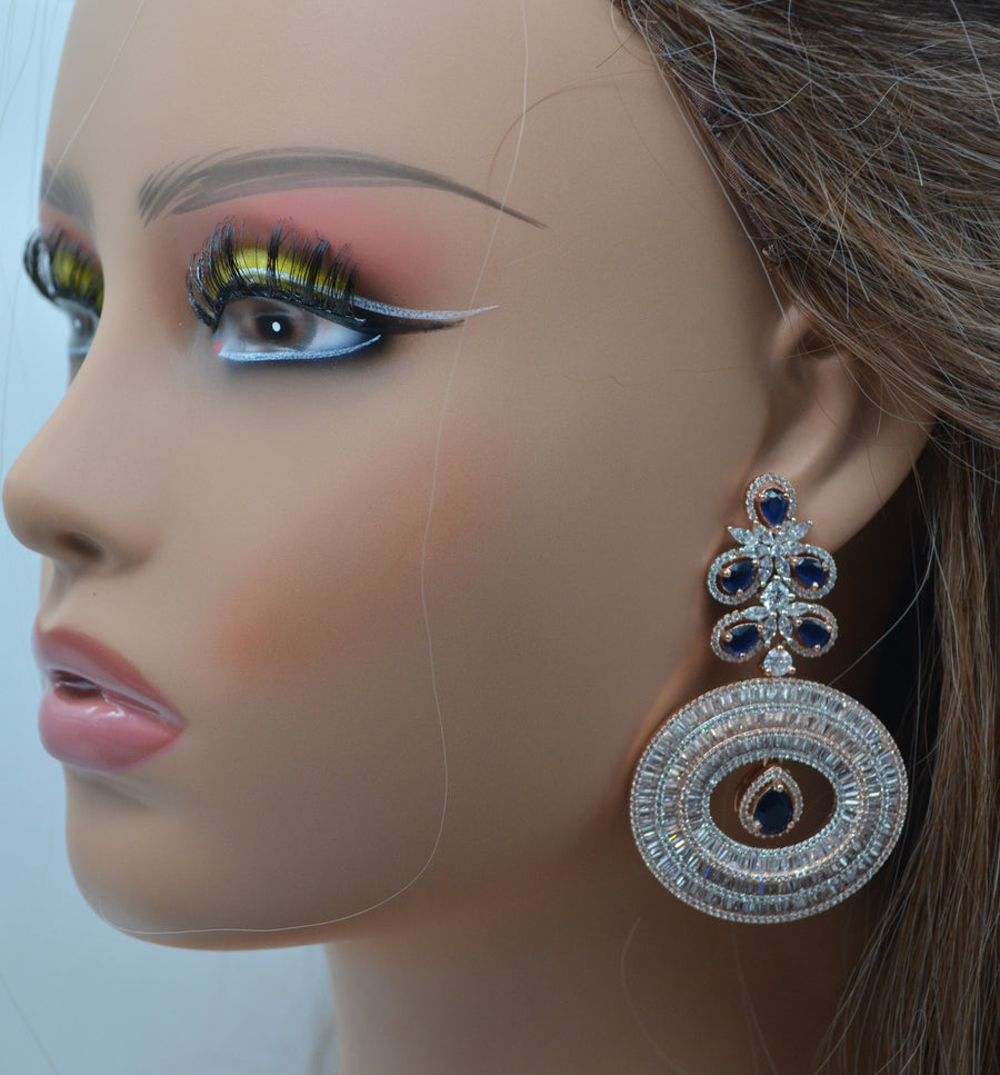 Cz Baguette Diamond With Monalisa Stone Earrings