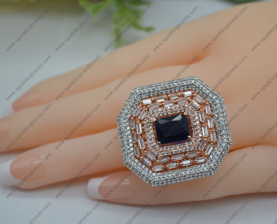 Cocktail Cz Monalisa Stone Adjustable Ring Sapphire Rings
