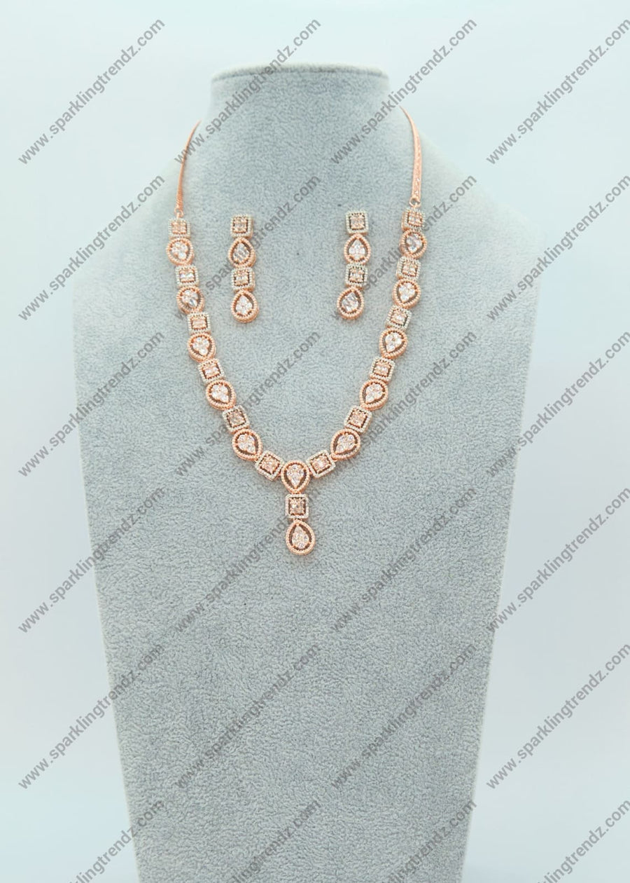 Cz Diamond Cut Necklace Set - Rose Gold Necklaces