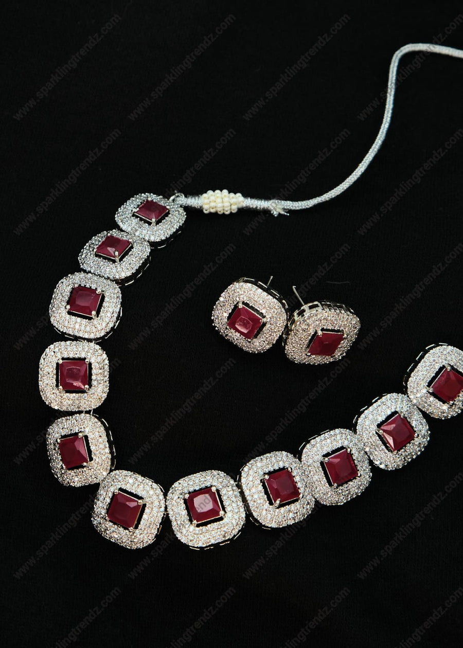 Cz Diamond Nacklace Set Ruby Necklaces