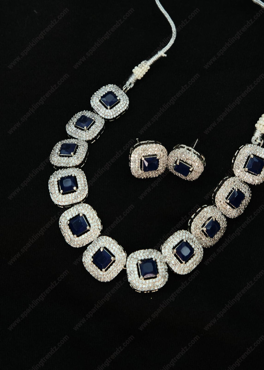 Cz Diamond Nacklace Set Sapphire Blue Necklaces