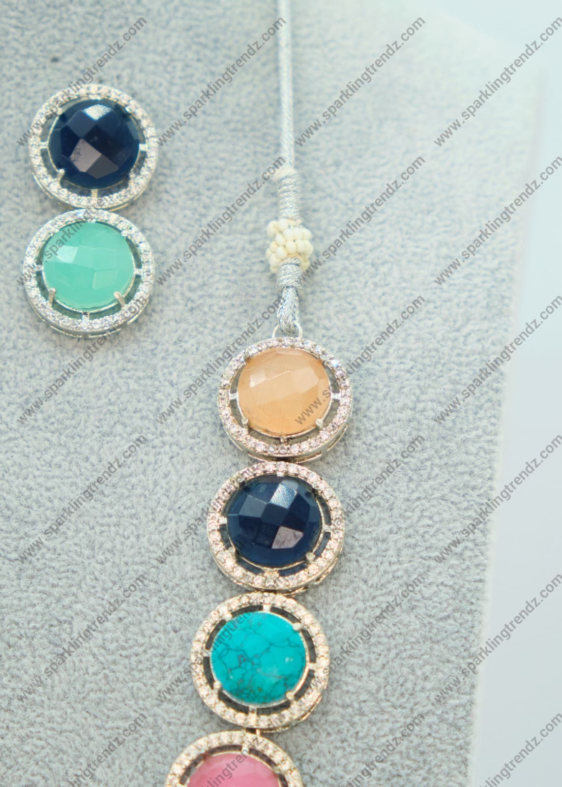 Multicolor Monalisa Ad Studded Necklace Set Necklaces