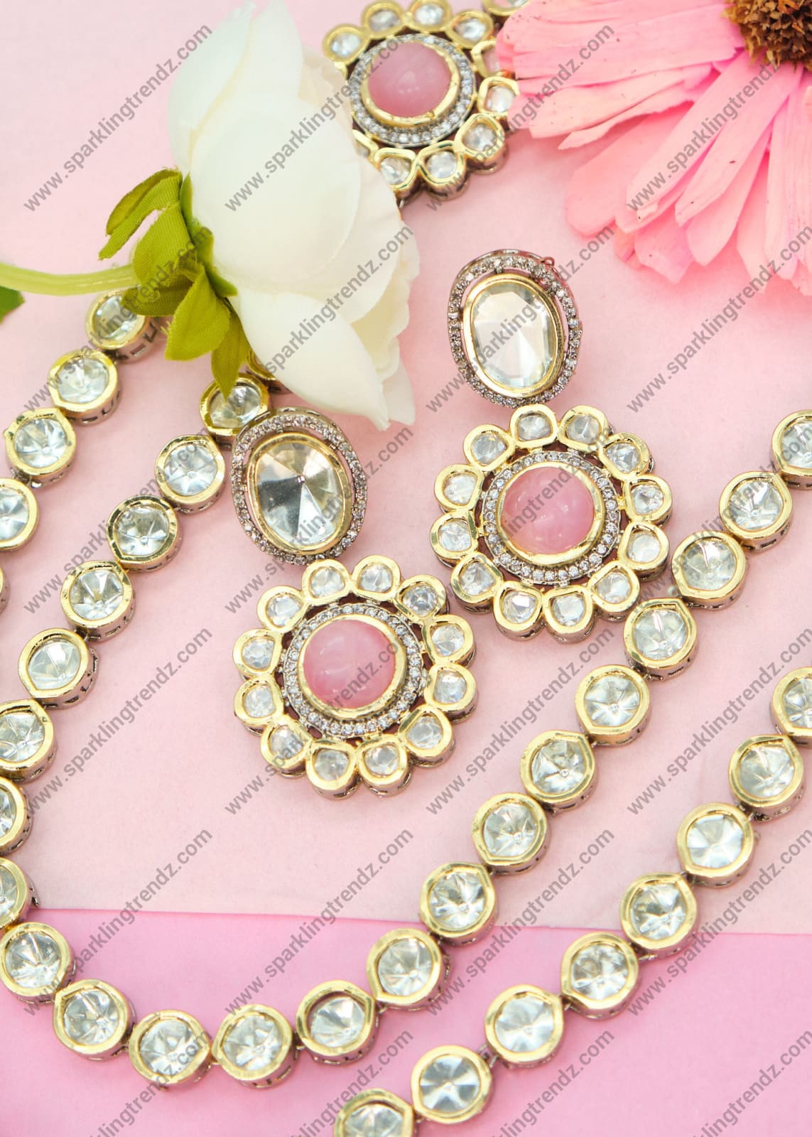 Royal Long Uncut Polki Dual-Tone Necklace Set Necklaces