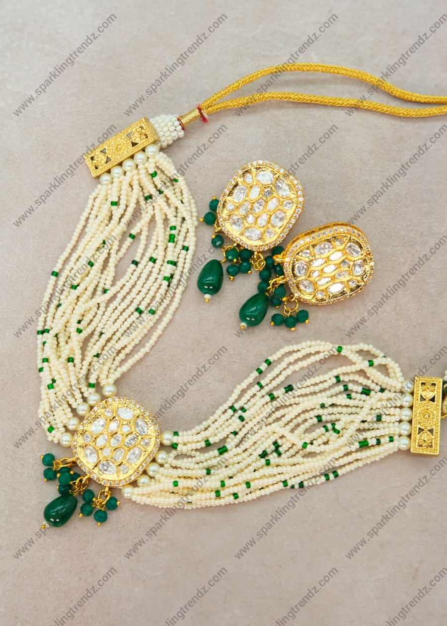 Tyaani Inspired Kundan Choker Set Green Necklaces