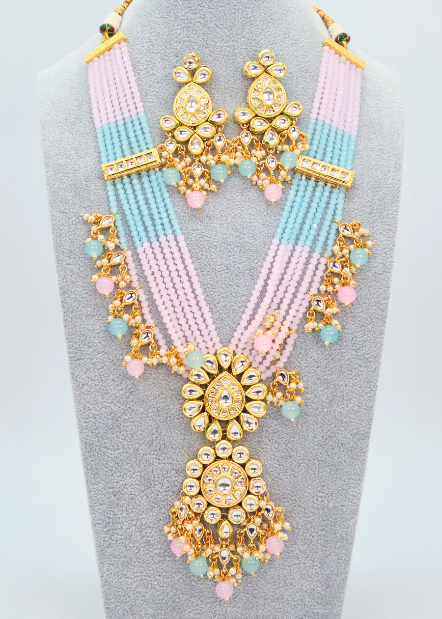 Pastel Multi  Kundan Mala Necklace Set