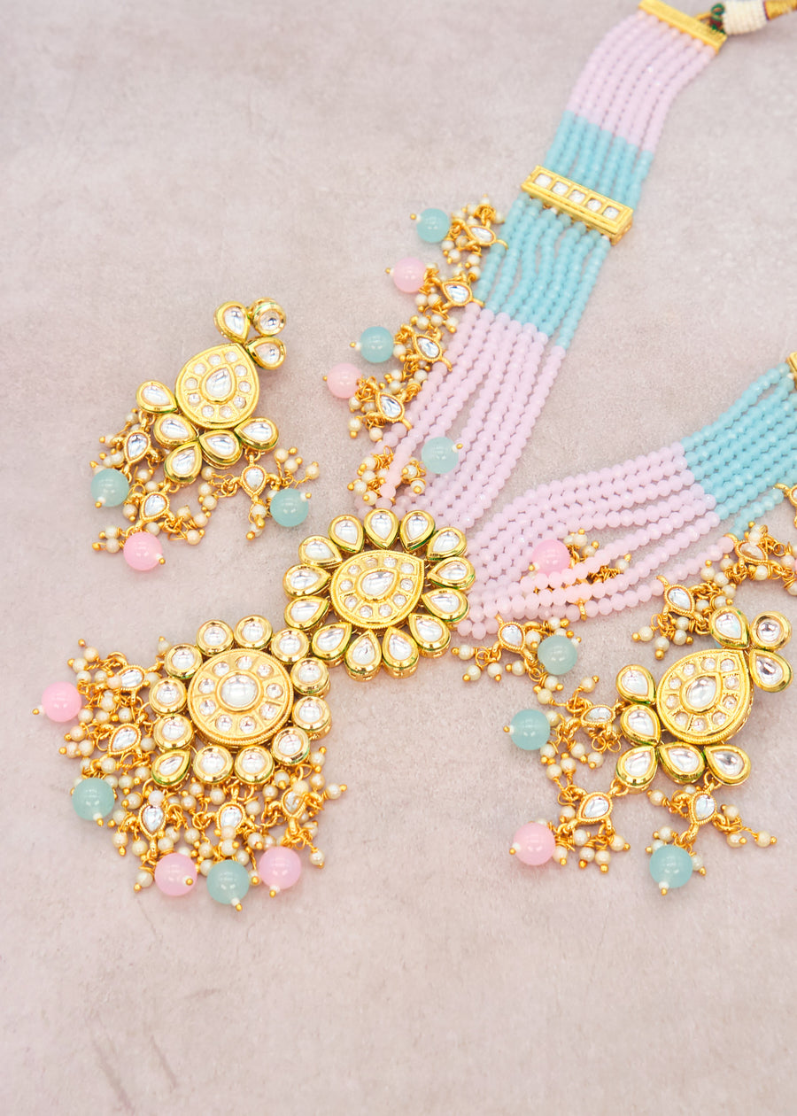 Pastel Multi  Kundan Mala Necklace Set