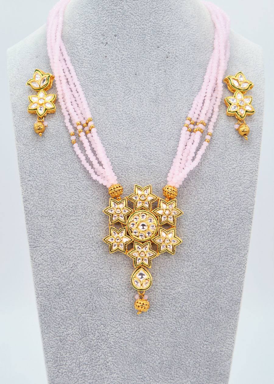 Pink AC Kundan Mala Necklace Set
