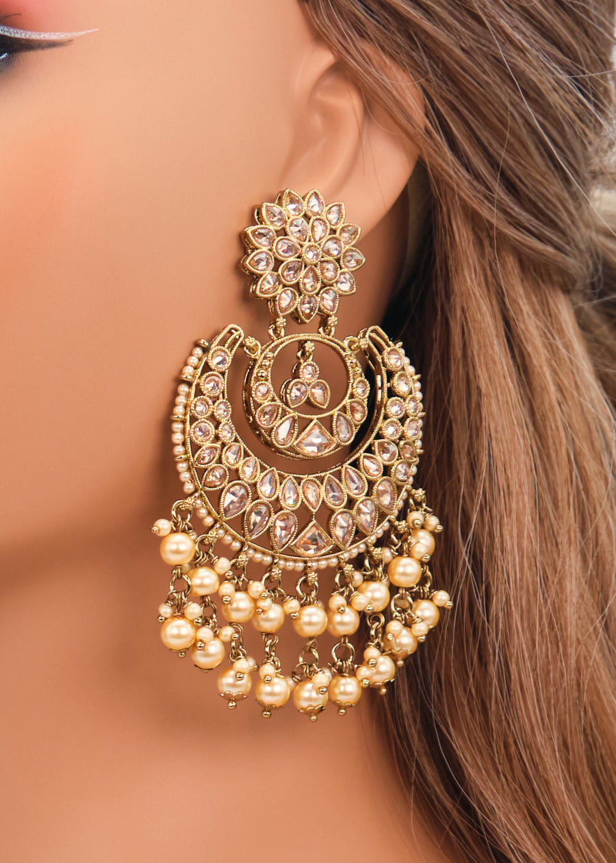Pearl Deepika Polki Big Chandbali Earrings