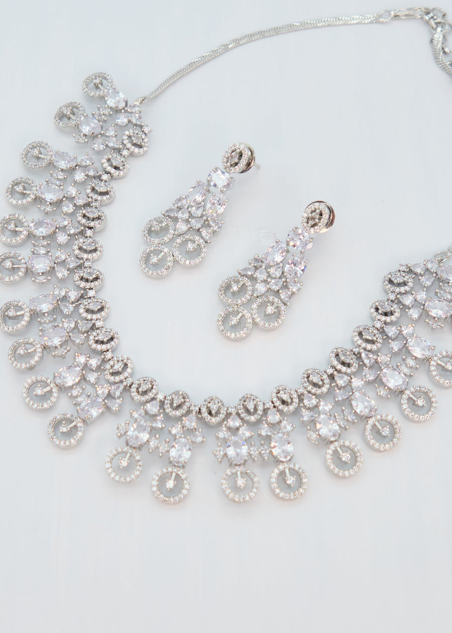 Silver Lisa CZ Diamond Necklace Set