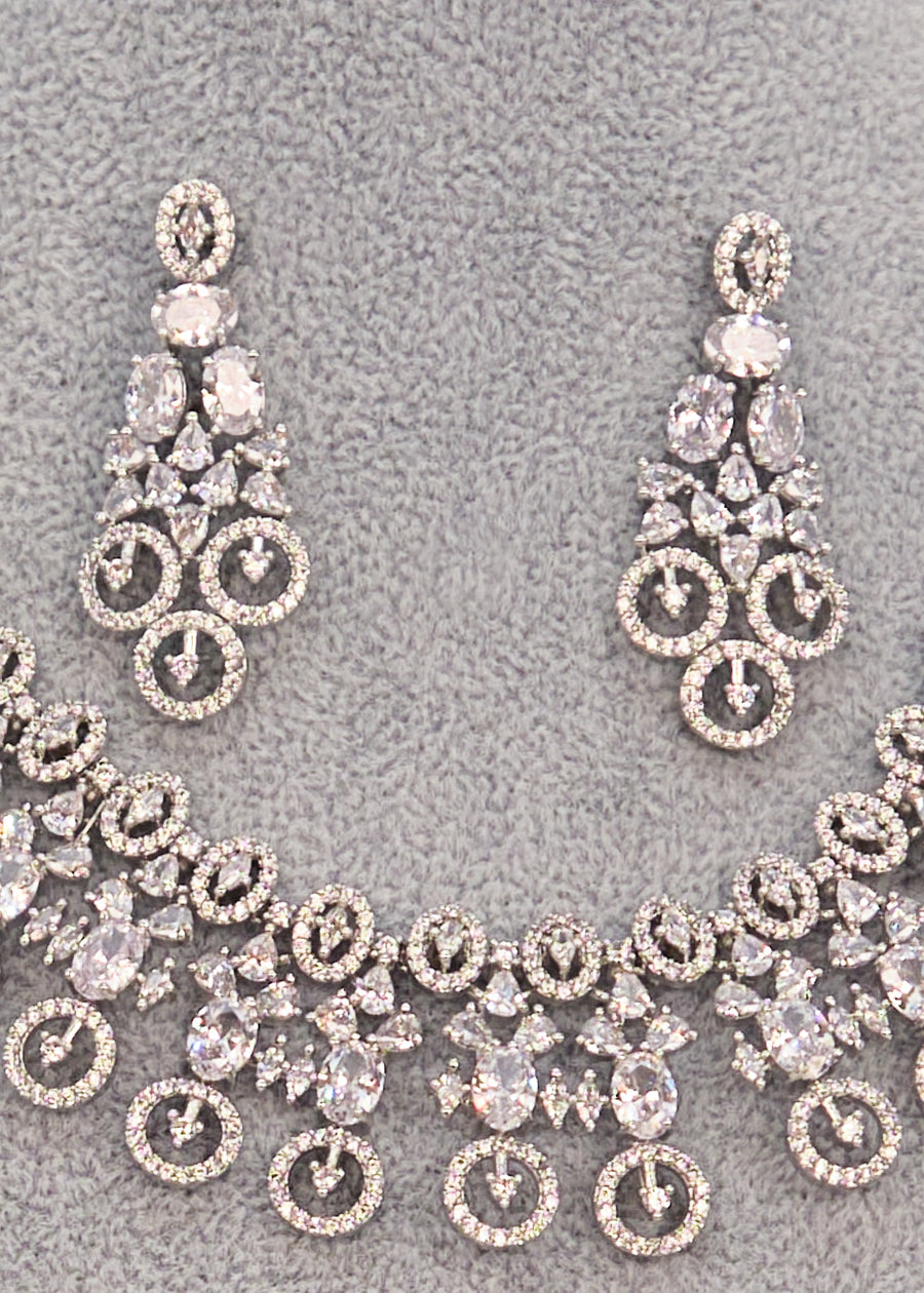 Silver Lisa CZ Diamond Necklace Set