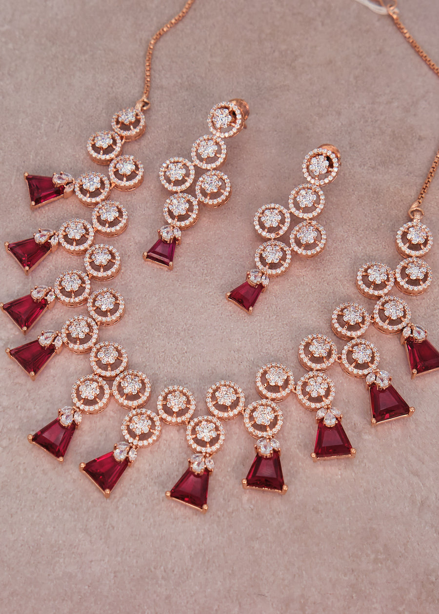 CZ Dangler Necklace Set With Monalisa Stone