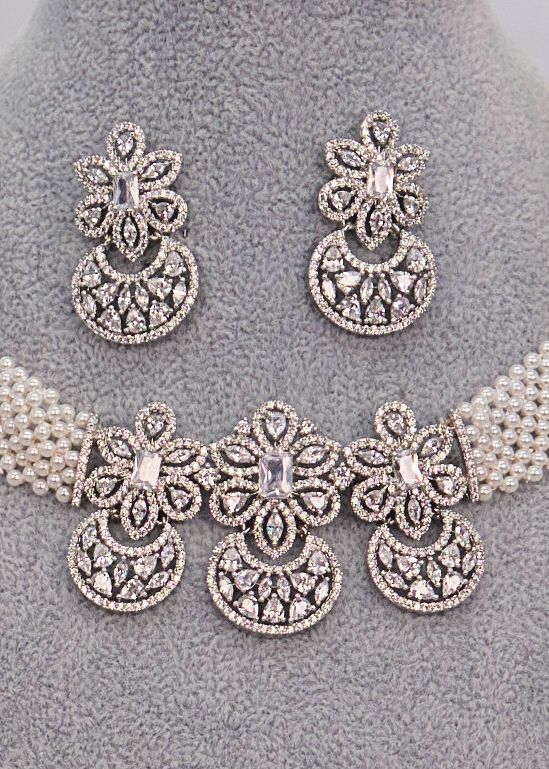 White Pearl CZ Choker Set