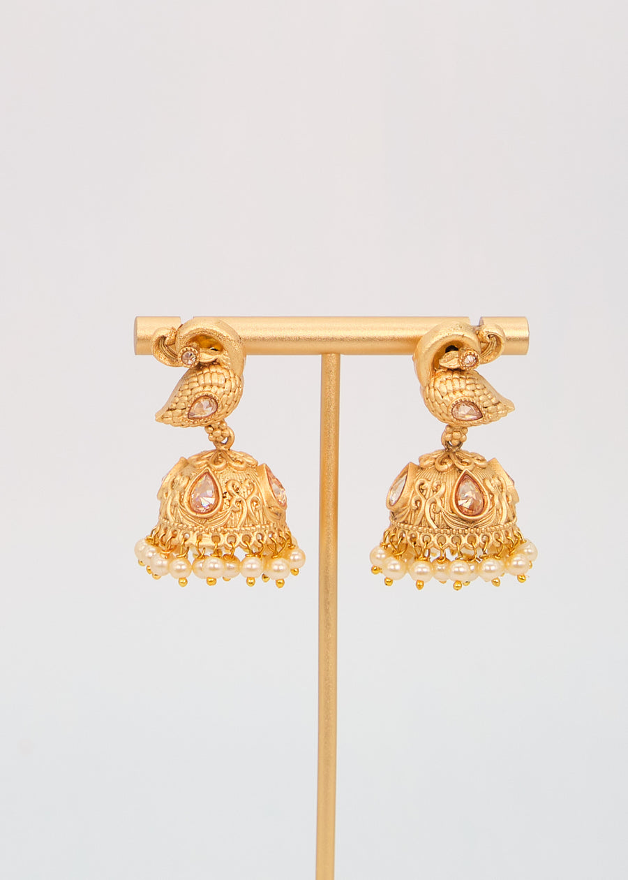 Pearl Radha Krishna Golden Long haram Necklace Set - Temple Jewelry