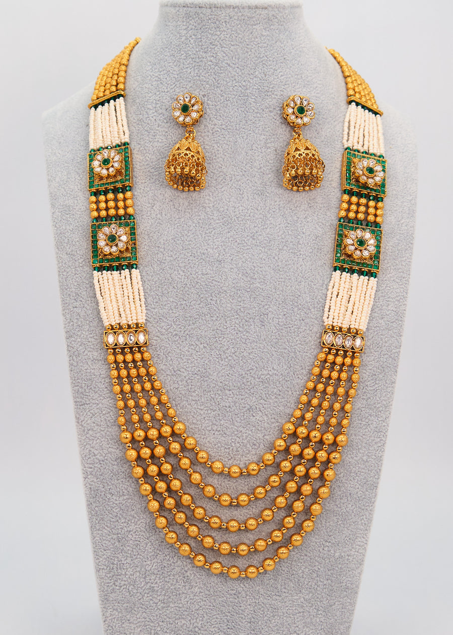 Emerald Pearl kemp Stone Haram Necklace Set