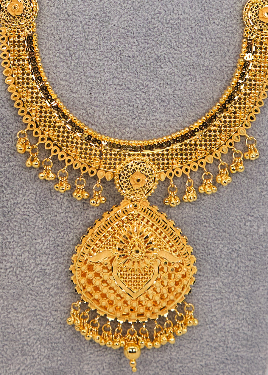 Traditional Long 1 Gram Gold Plated Necklace Set