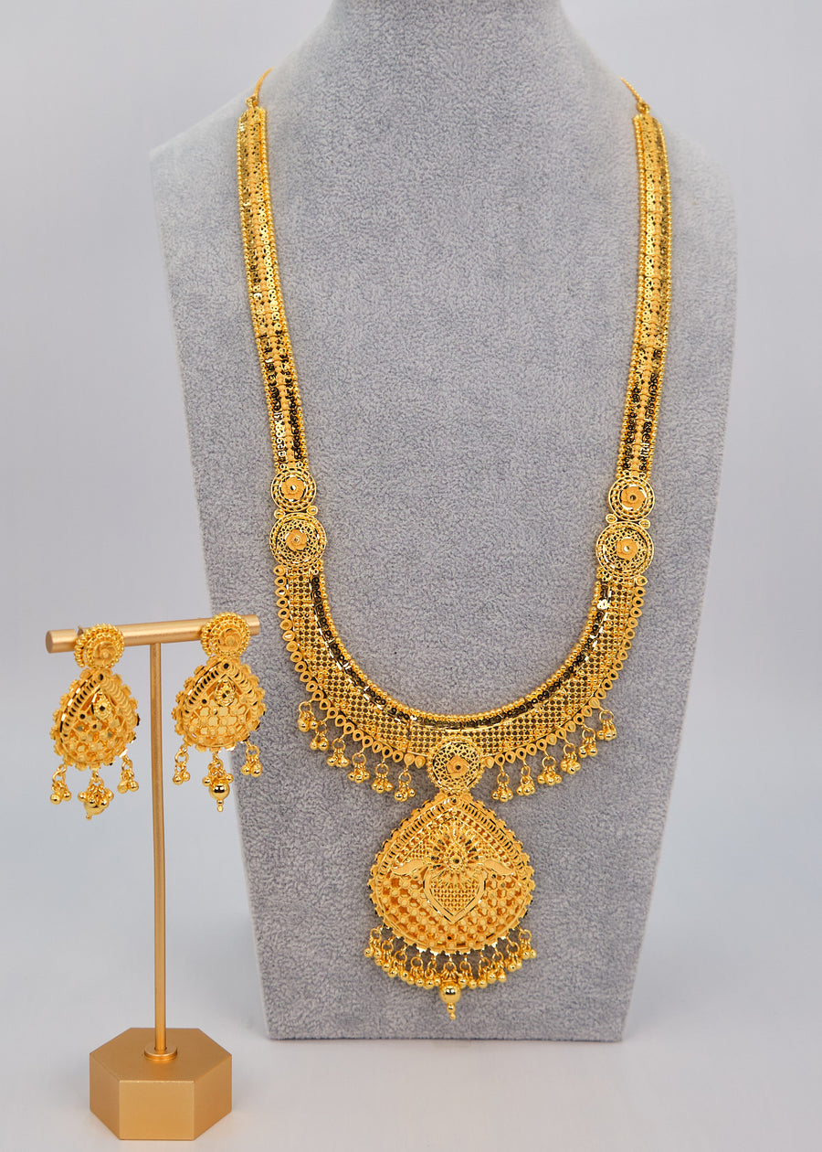 Traditional Long 1 Gram Gold Plated Necklace Set