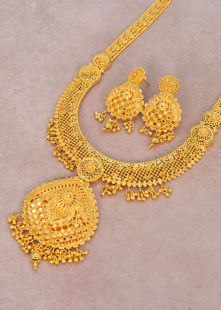 Traditional Long 1 Gram Gold Plated Necklace Set