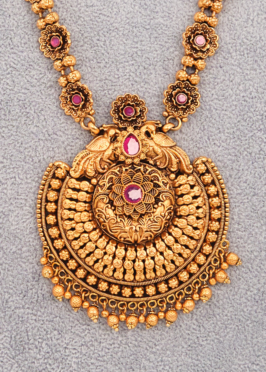 Ruby Kemp Stone Necklace Set With Jhumki