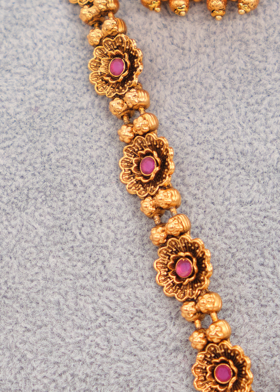 Ruby Kemp Stone Necklace Set With Jhumki