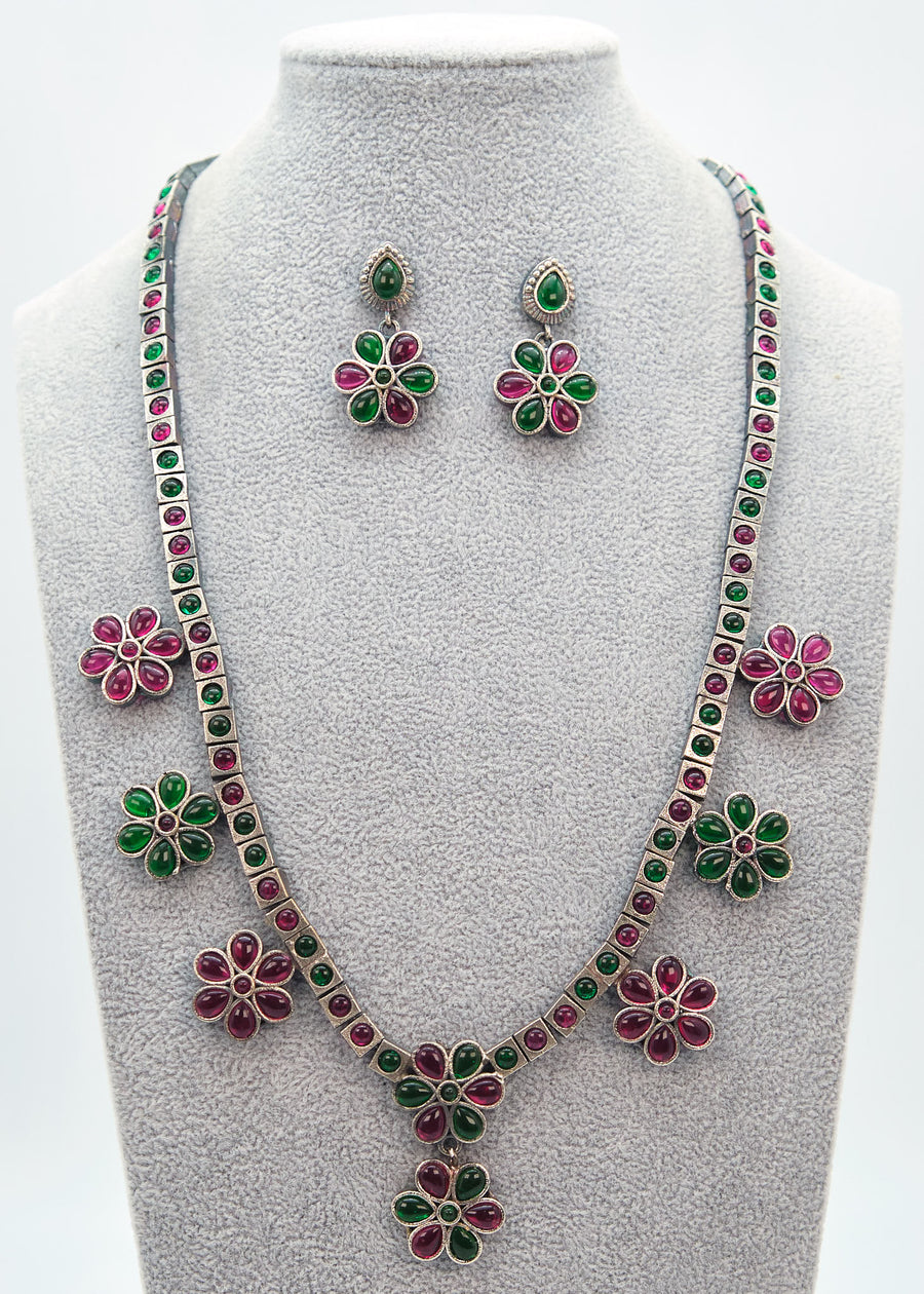 German silver Multi Stone Flower Necklace Set