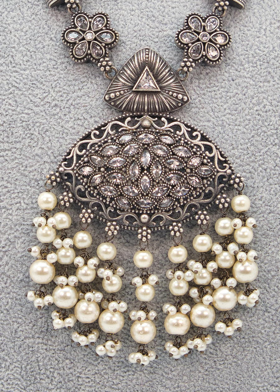 German Silver Jhumka Necklace Set