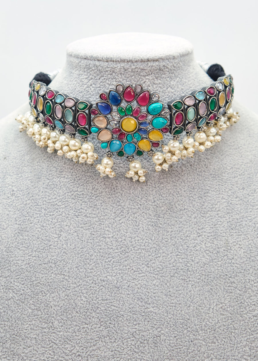 German Silver Multi Flower Choker Set