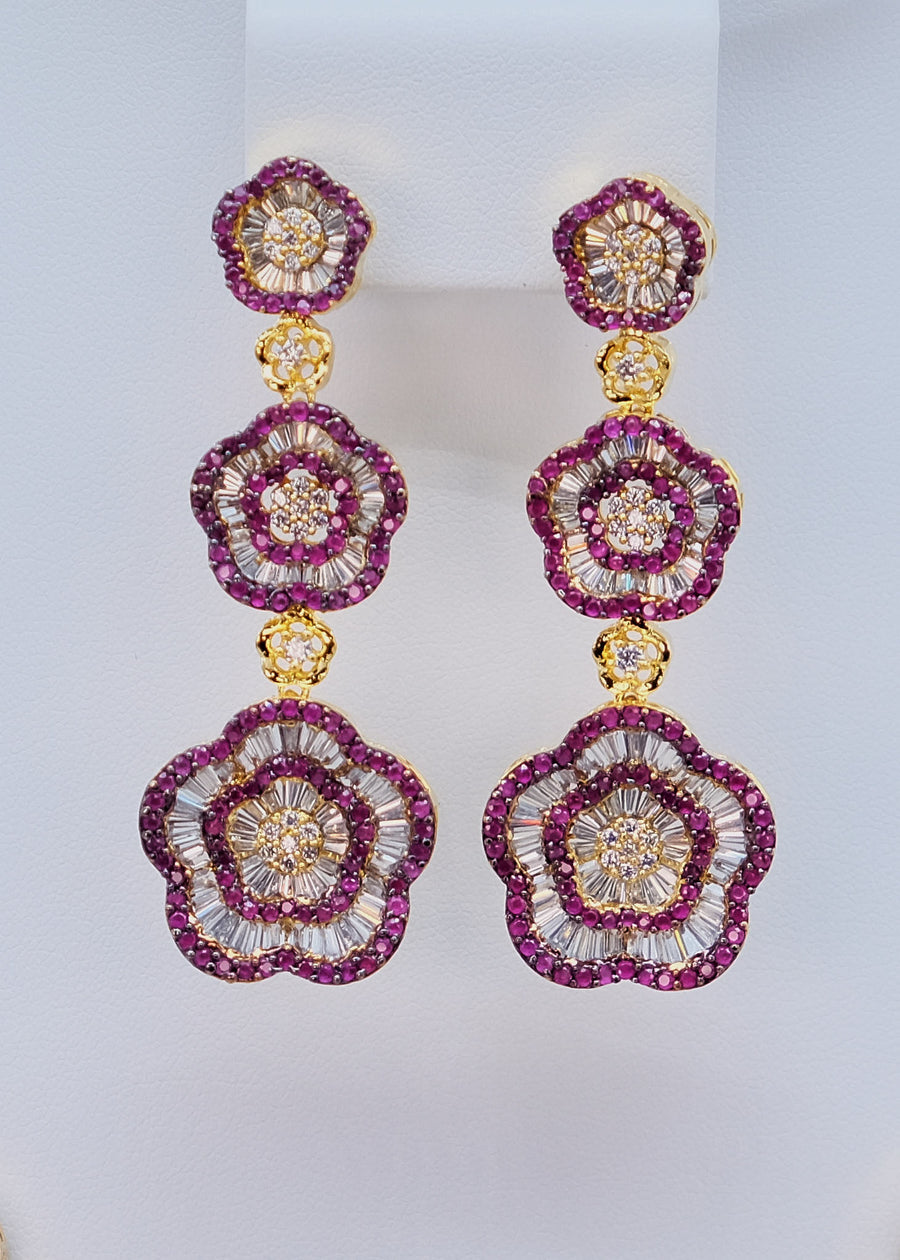 Ruby Floral CZ Baguette Necklace Set With Ring