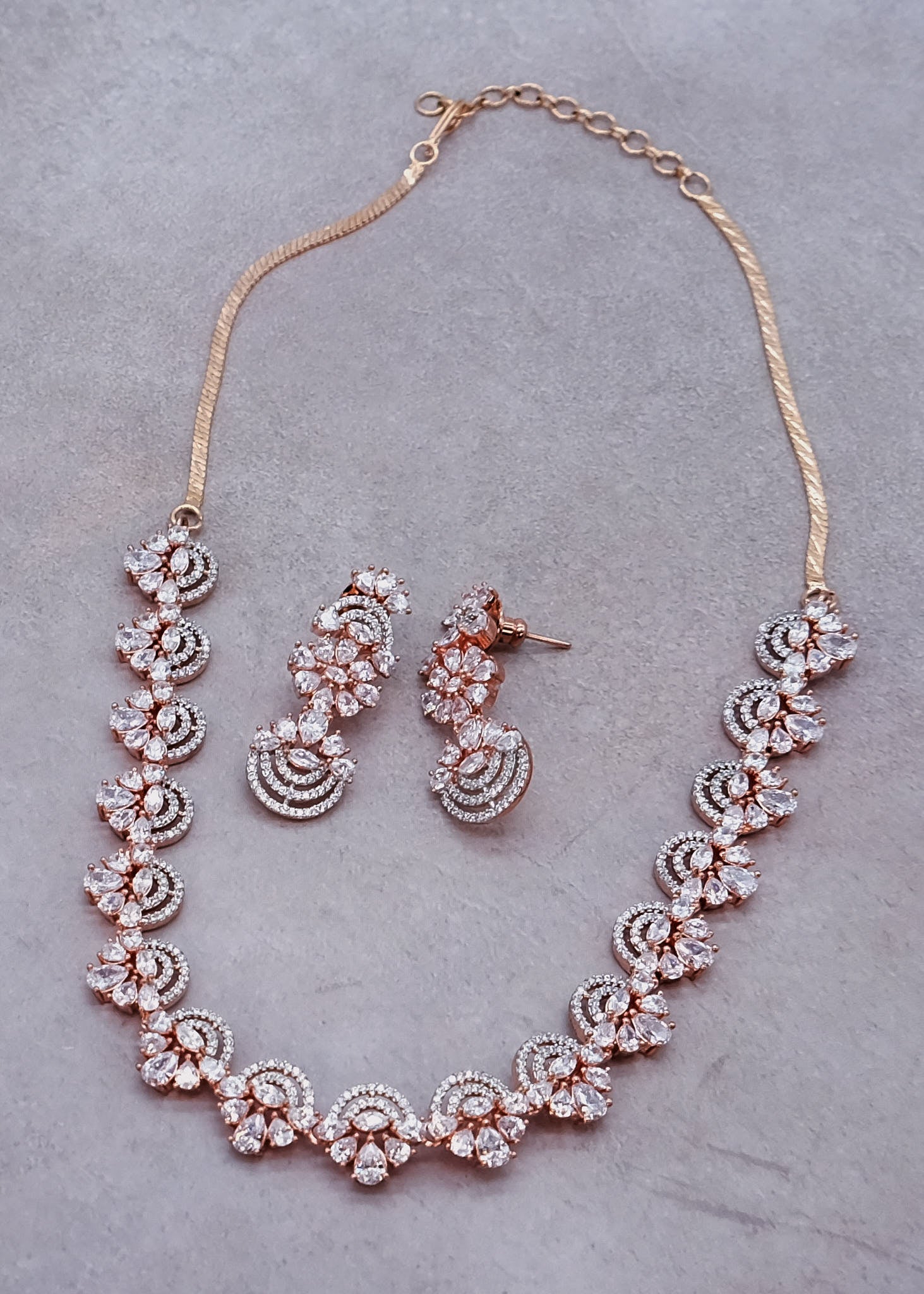 Rose Gold Cubic Zirconia Necklace Set