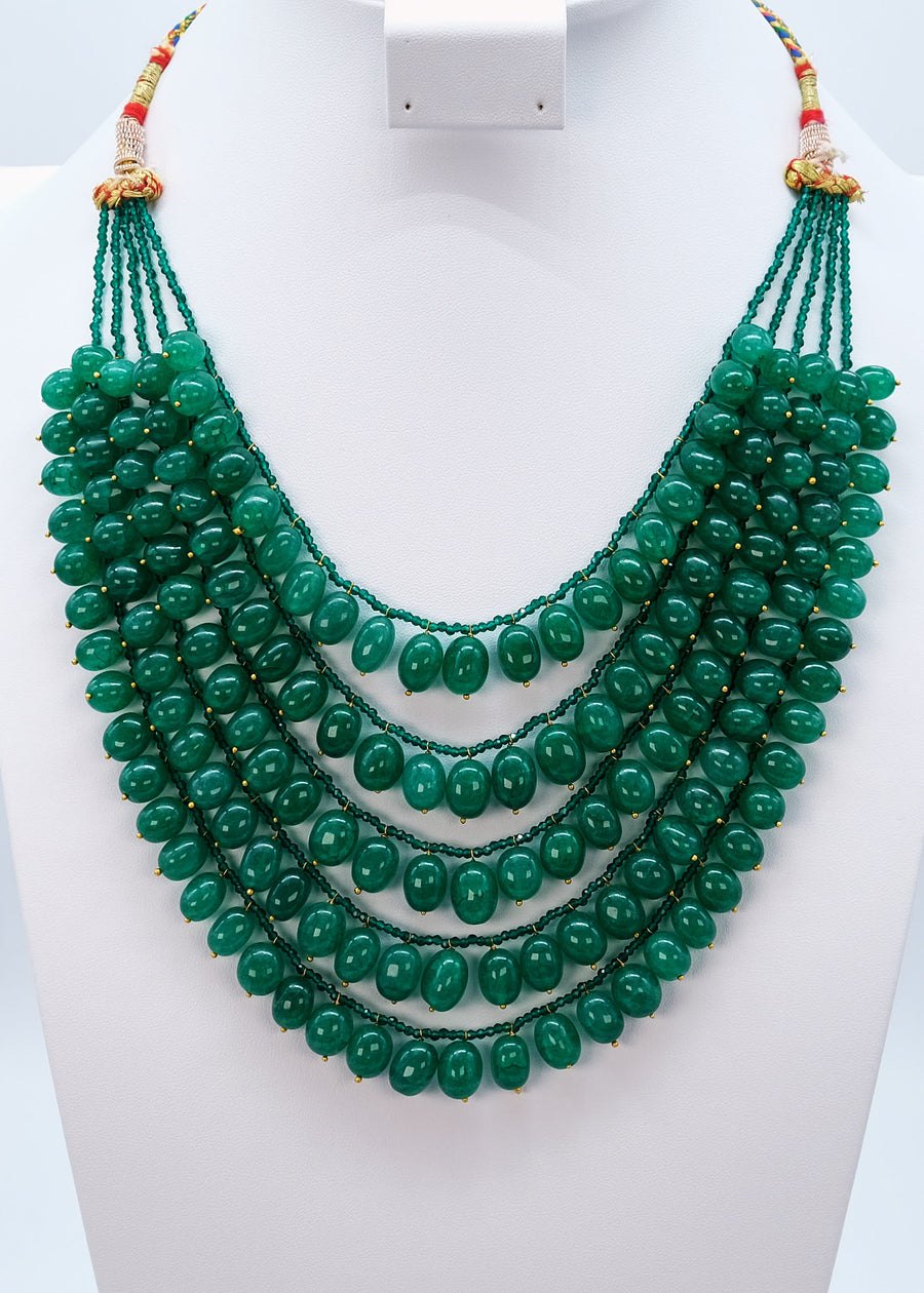 Designer Semi Precious Multistrand Emerald Necklace