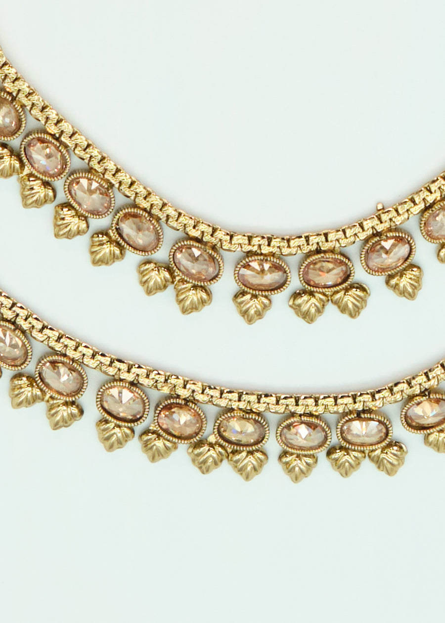 Antique Dull Gold Polki Anklet Set