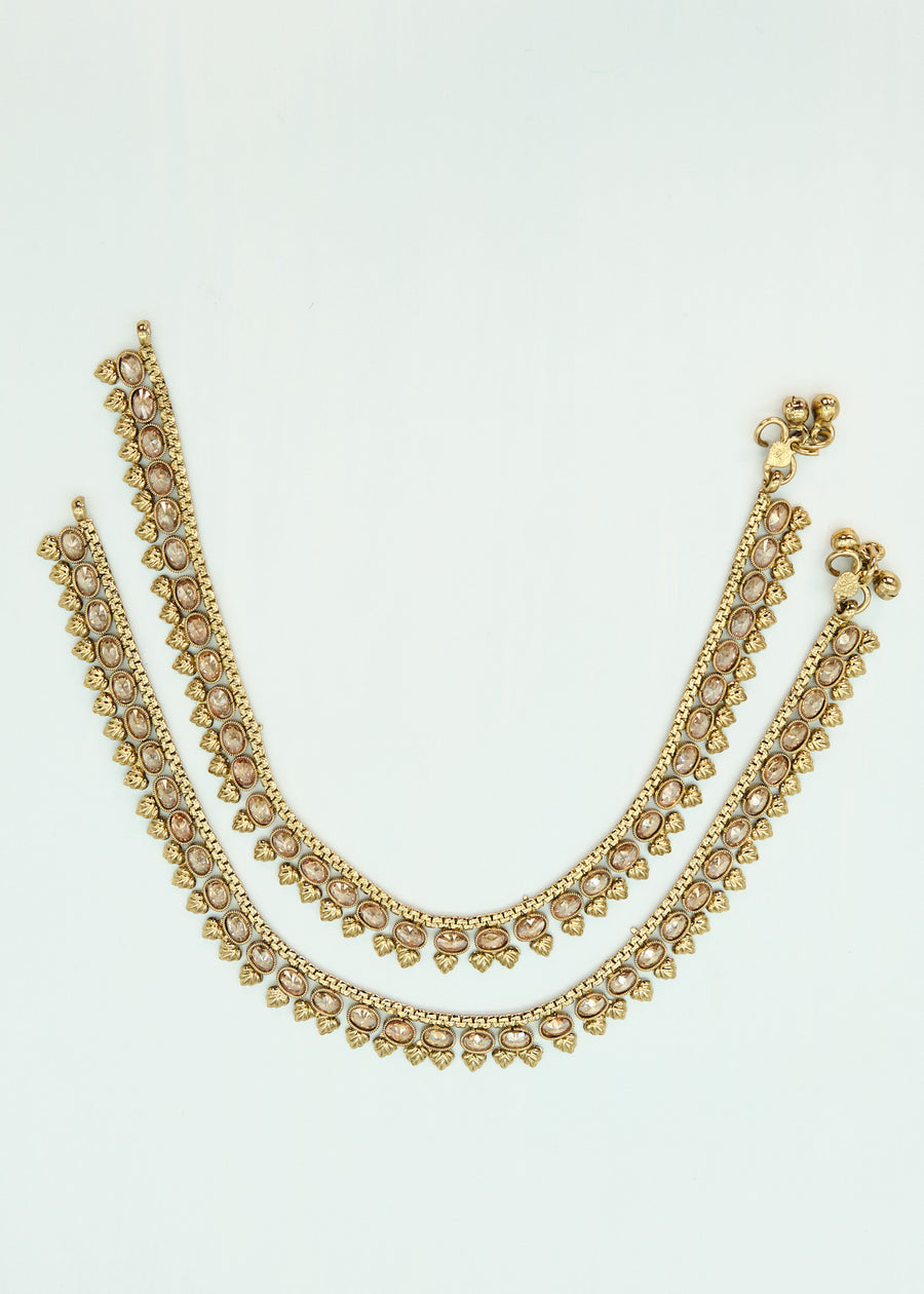 Antique Dull Gold Polki Anklet Set