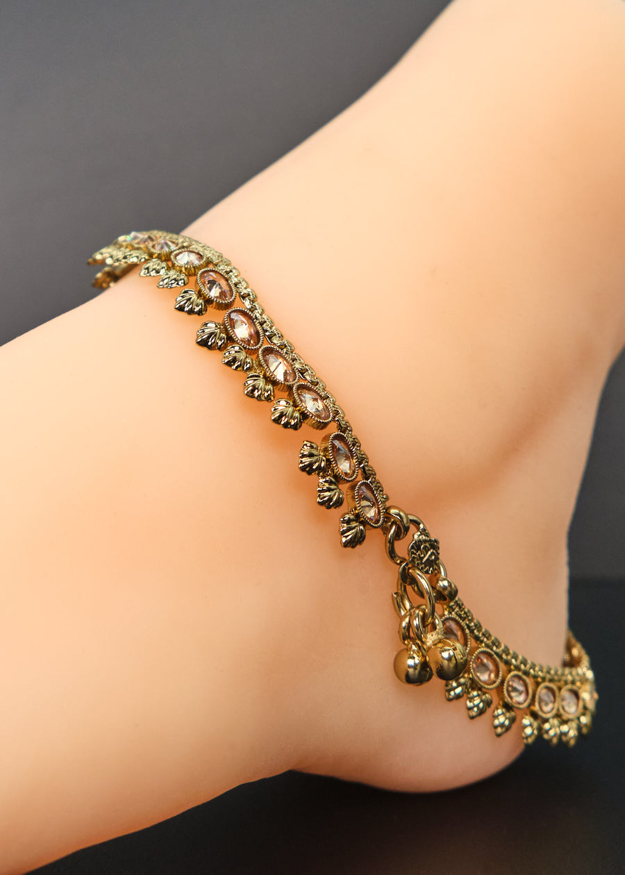 Antique Dull Gold Polki Anklet Set