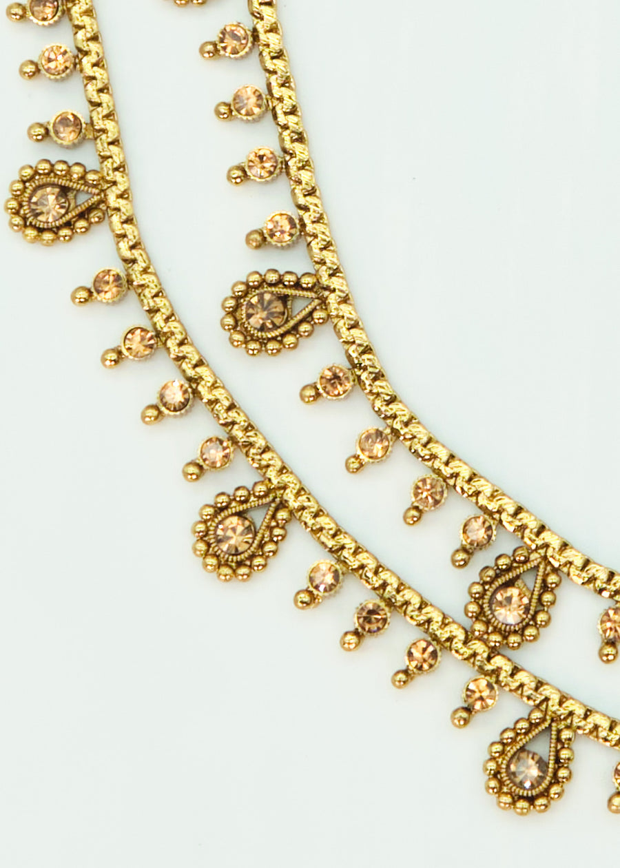 Delicate Antique Dull Gold Polki Anklet Set