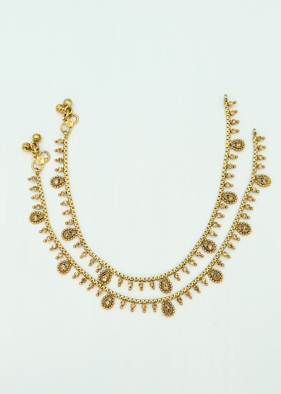 Delicate Antique Dull Gold Polki Anklet Set