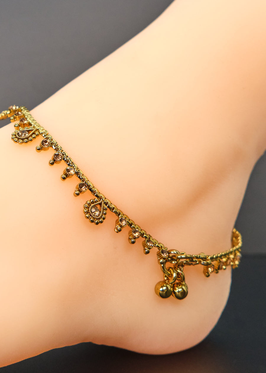 Delicate Antique Dull Gold Polki Anklet Set
