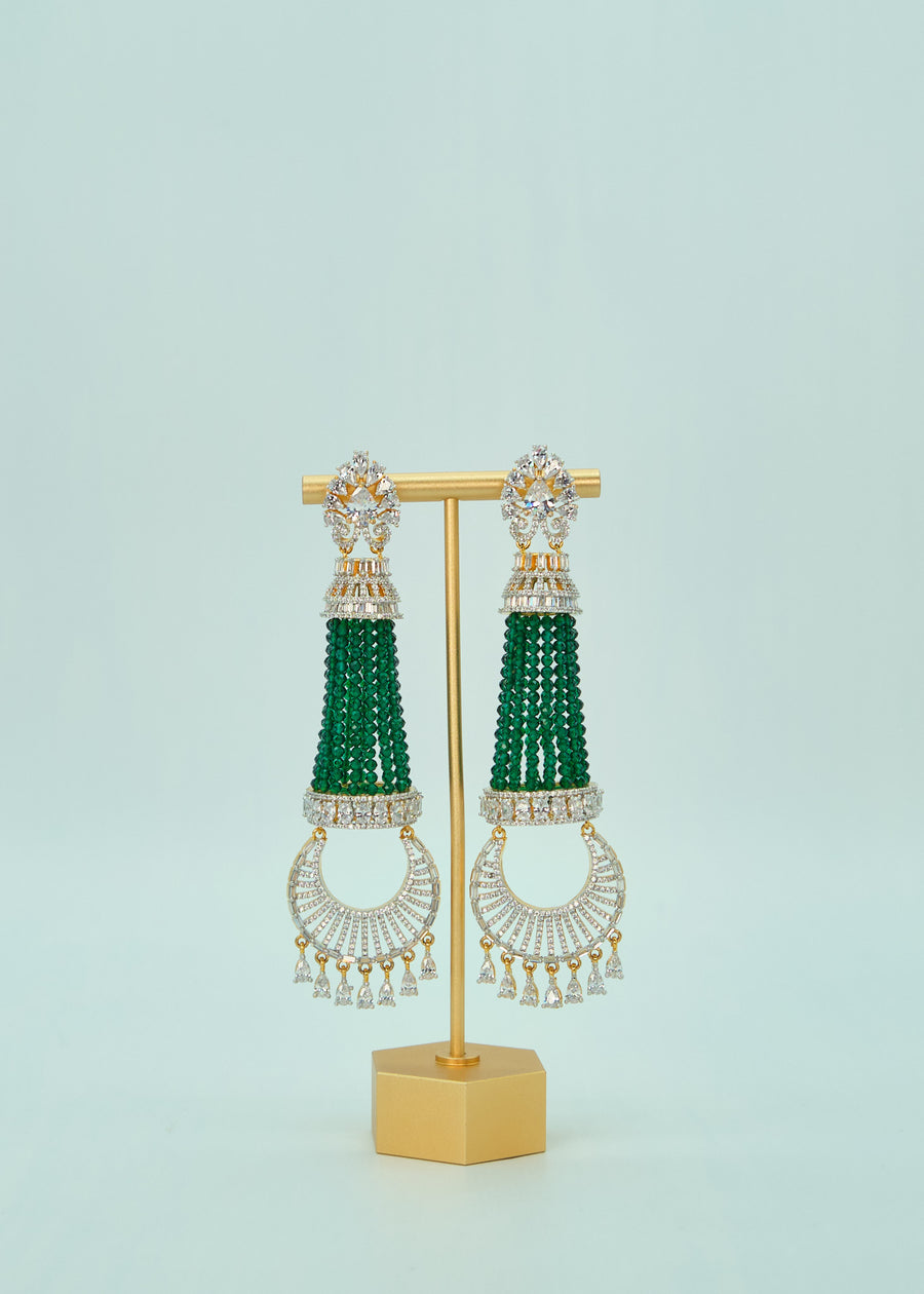 Statement Emerald CZ Chandelier Long Earrings