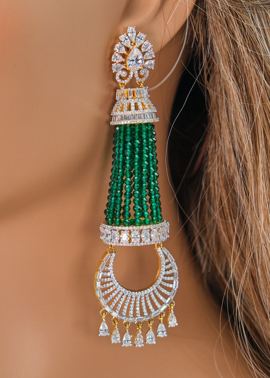 Statement Emerald CZ Chandelier Long Earrings