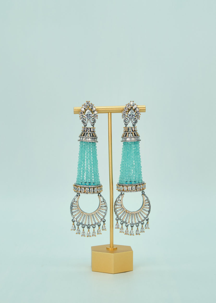 Statement Tiffany Blue CZ Chandelier Long Earrings