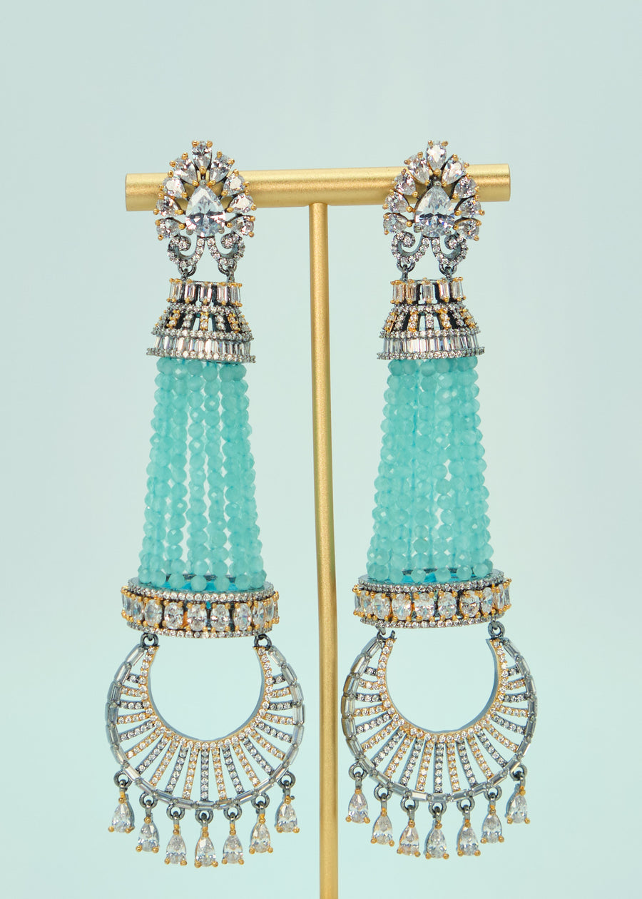 Statement Tiffany Blue CZ Chandelier Long Earrings