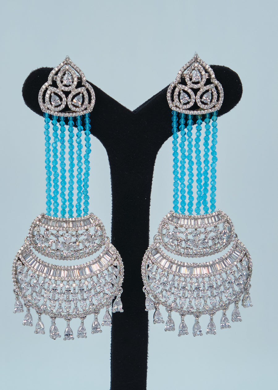 Nayab Statement CZ Chandelier Long Earrings - Sky Blue