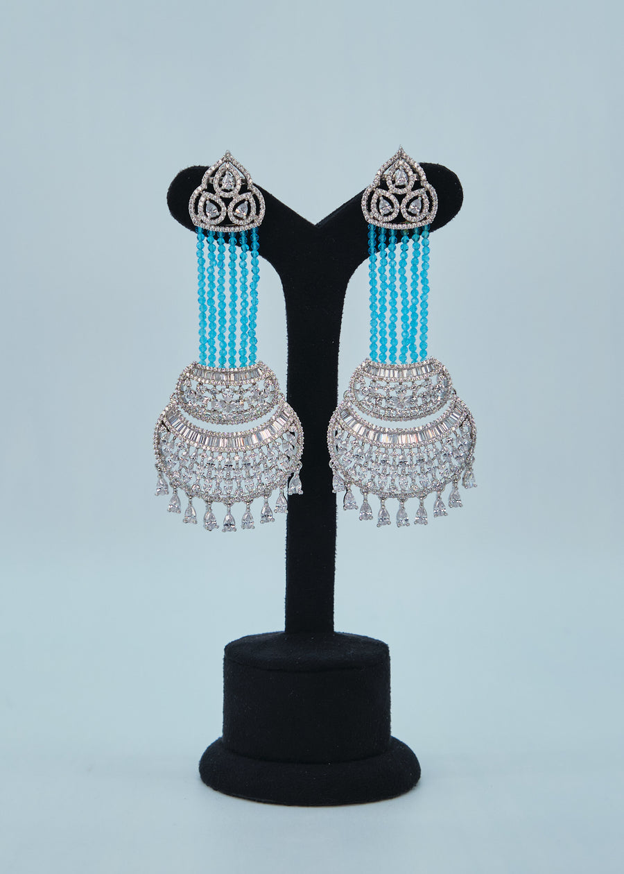 Nayab Statement CZ Chandelier Long Earrings - Sky Blue