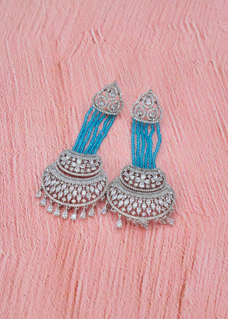 Nayab Statement CZ Chandelier Long Earrings - Sky Blue