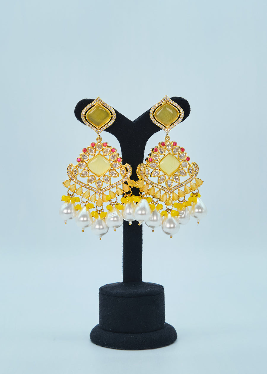 Uncut Kundan With Monalisa Stone Earrings