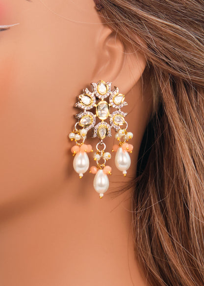 Tyaani Kundan Double Peacock Mala Necklace Set - Peach