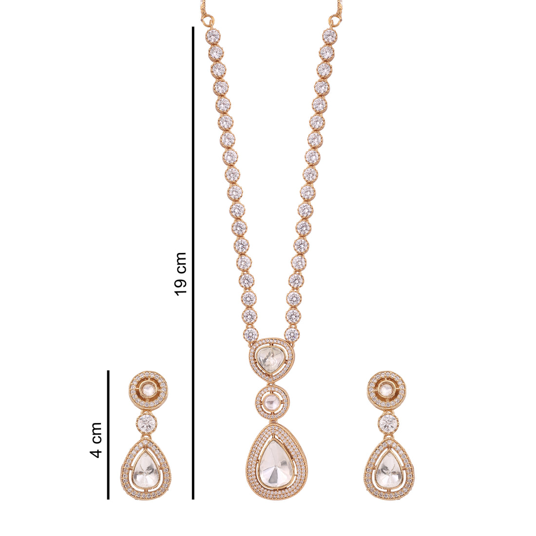 Gold Moissanite Polki Necklace with Earrings – view 4