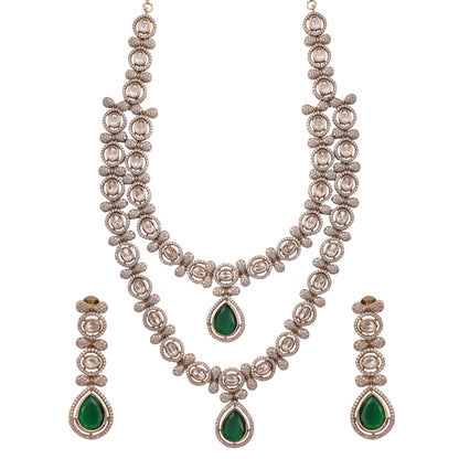 Emerald Victorian AD Moissanite Double Layer Necklace Set