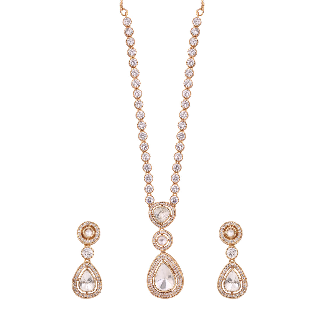 Gold Moissanite Polki Necklace with Earrings
